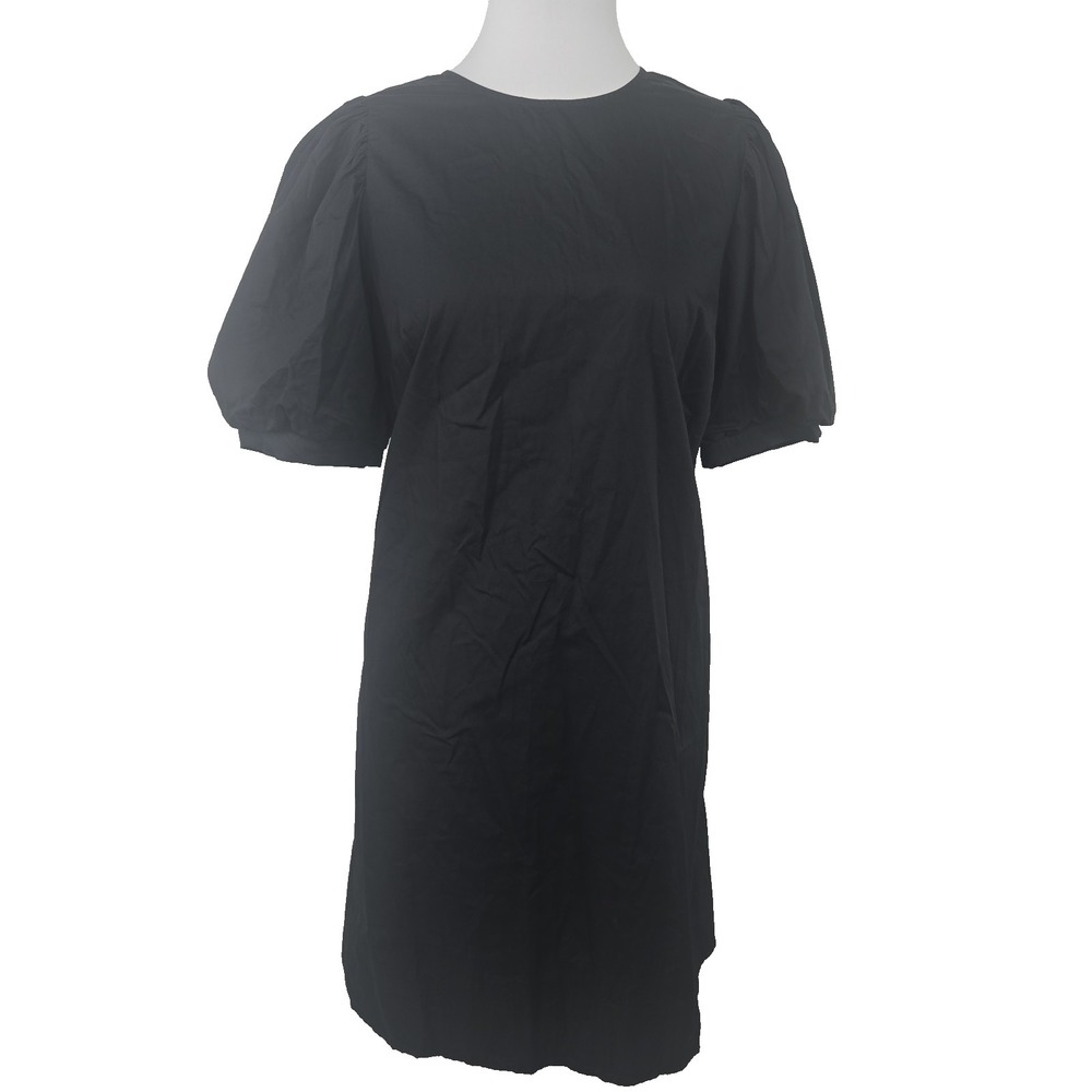 A New Day Large Black Poplin Cotton Puff Sleeve Shift Dress With Pockets
